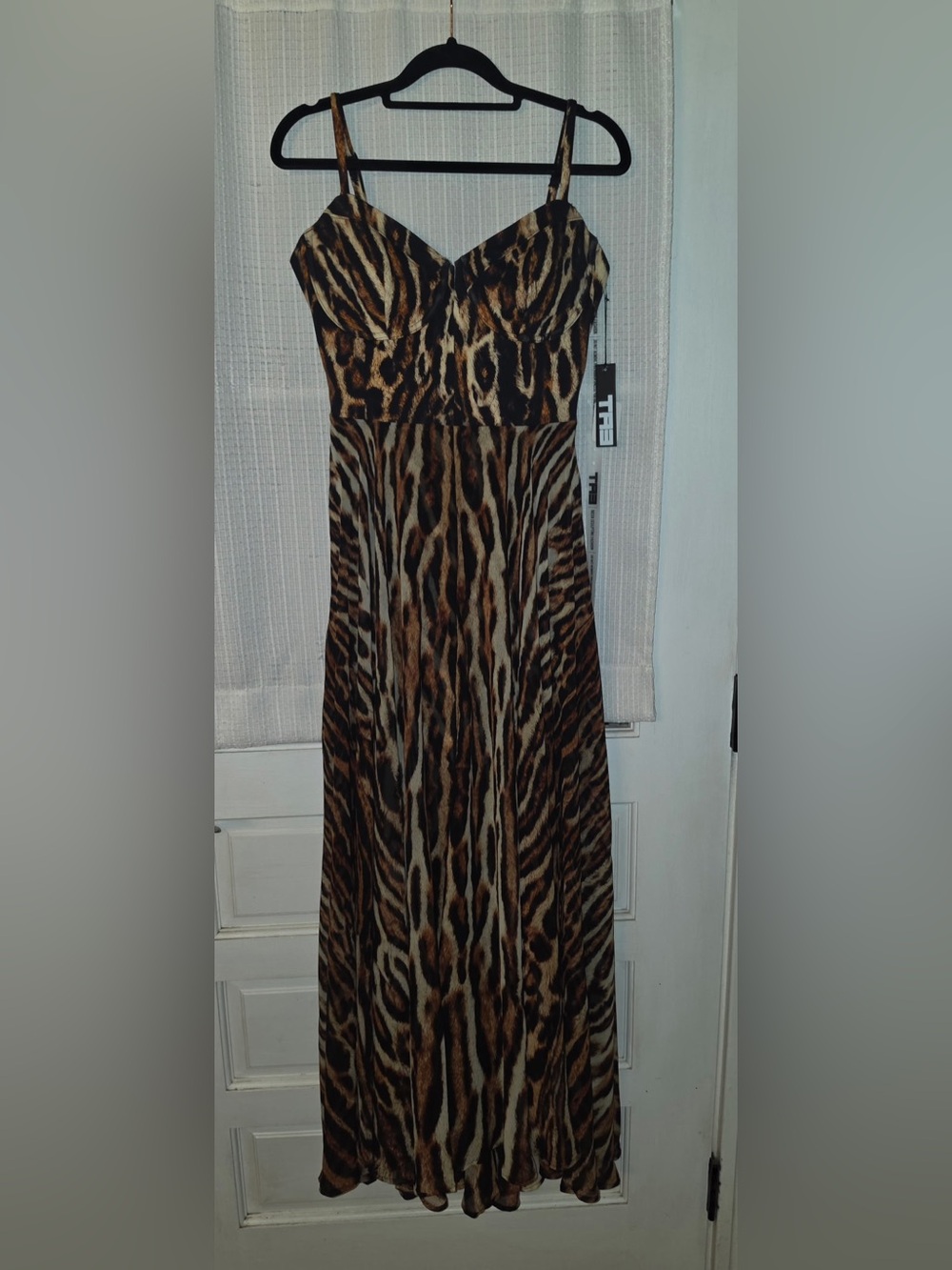 Animal-Print Maxi Dress with Lace-Up Bodice in Brown